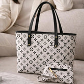 Patterned Printed Shoulder Tote Bag Set with Matching Pouch