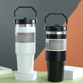 Stainless Steel Tumbler with Straw & Handle - 900ml