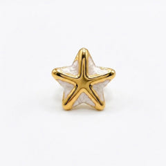Gold Plated Enamel Starfish Adjustable Ring