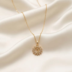 Gold Plated Peacock Sunburst Pendant Necklace with Crystal Zircon - Each