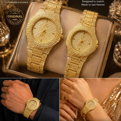 Timees Diamond Rhinestone Stainless Steel Couple Watch