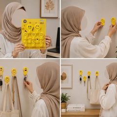 Yellow Smiley Face Adhesive Wall Hooks – Pack of 10