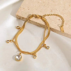 Stainless Steel Double-layer Stacked Round Diamond Bracelet - Each