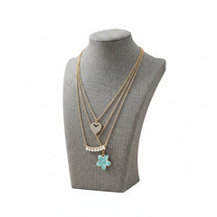 Gold-Toned Multi-Layered Heart & Floral Pendant Necklace