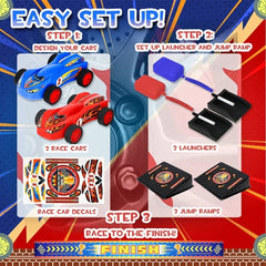 Toy Car Launchers and Air Powered Cars with Ramp and Finish Line