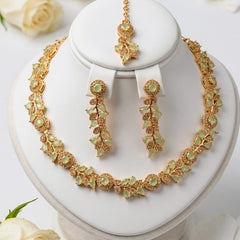 Elegant Cubic Zirconia Leaf Design Jewelry Set
