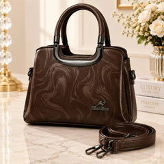 Kangaroo Kingdom Marble Print Top Handle Shoulder Bag with Strap