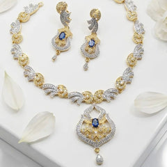 Two-Tone Artificial Zircon Necklace and Earring Set