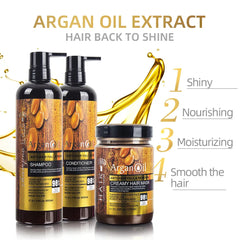 Argan Oil Extract Protein Shampoo Conditioner 900ml & Hair Mask Anti-Hari Fall & Renewal 1000ml