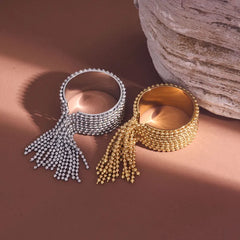 Stainless Steel Krystelle Gold Tassel Ring