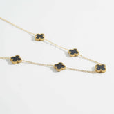Stylish Black Clover Gold-Tone Chain Necklace - Each