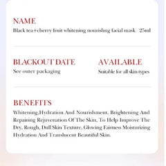 BIOAQUA Black Tea & Cherry Fruit Whitening Nourishing Facial Sheet Mask - 25ml - Each