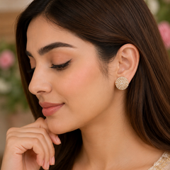 Golden Round Zircon Stud Earrings - Each Set