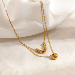 stainless steel double-layer geometric bead necklace - Each