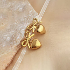 Stainless Steel Bow and Heart Drop Earrings