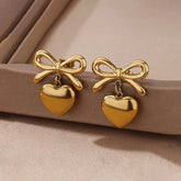 Stainless Steel Bow and Heart Drop Earrings