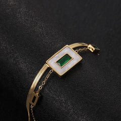 Stainless steel Green stone Square Charm Bracelet - Each