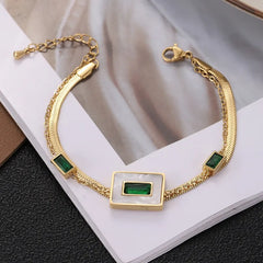 Stainless steel Green stone Square Charm Bracelet - Each