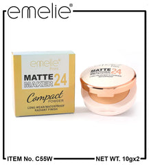 Emelie Paris 2 In 1 Matte Maker 24 Face Compact Powder Long-Wear