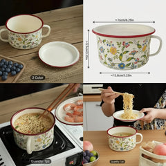 Thick Painted Porcelain Soup Bowls with Handles and Lids