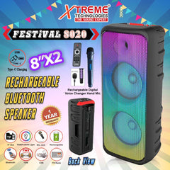 Xtreme Festival 8020 Rechargeable Mobile Bluetooth with 8" x 2 Speaker, Wireless Mic and Remote