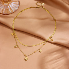 Stainless Steel Clover Cascade Layered Necklace - Each