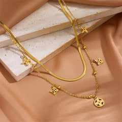 Stainless Steel Clover Cascade Layered Necklace - Each