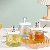 Cute Glass Coffee Mug Milk Cup With Spoon And Cartoon Bear Silicone Lid