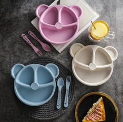 Baby Feeding Cartoon Dinner Plate with Spoon and Fork - Each