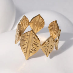 Stainless Steel Leaves Open Rings - Each