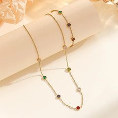 Stainless Steel Multicolor Glass Bead Necklace and Bracelet - 2 Pcs Set
