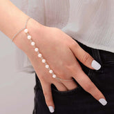White Pearls Finger Bracelets With Silver Chain