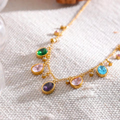 Stainless Steel Cubic Zirconia Multi-Color Geometric Necklace