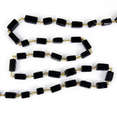 Black Onyx Smooth Square Rosary Beaded Chain Permanent Bracelet