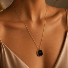 Stainless steel Vintage Clock Necklace - Black