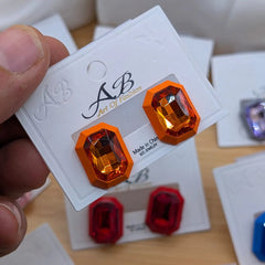 Rectangular Faceted Crystal Stud Earrings