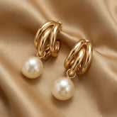 Triple Hoop Pearl Drop Earrings – Elegant Statement Earrings - Each