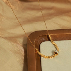 Gold Beaded Crystal Pendant Necklace
