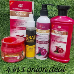 Onion 4-in-1 Hair and Skin Care Deal – Shampoo, Hair Mask, Face Wash, & Keratin Serum