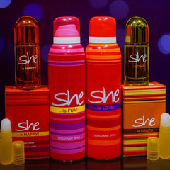 Original SHE Perfume & Body Spray + Non-Alcoholic Attar – Deal of 6 Pcs