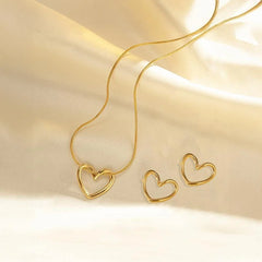 Heart Shaped Stainless Steel Chain & Earrings Set