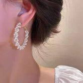 French Twisted Imitation Pearl Hoop Earrings - Each