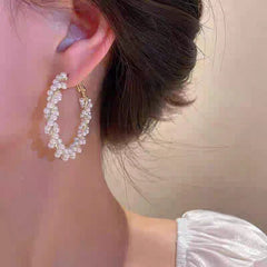 French Twisted Imitation Pearl Hoop Earrings - Each