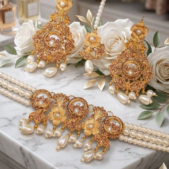 Gold-Tone Pearl Bridal Necklace Set