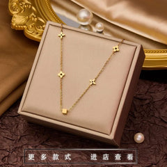 Stainless Steel Small Square Leaf Clover Pendant Necklace