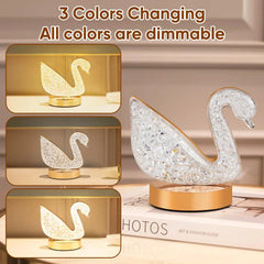 Crystal Swan Table Lamp 3 light Mode