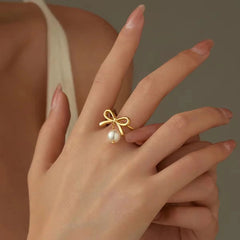 Forever Bow pearl charm RING