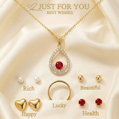 Gold-Plated Ruby & Crystal Jewelry Set