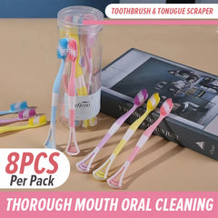 2in1 Toothbrush With Tongue Cleaner - 8 Pcs