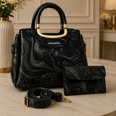 JING&PIN Women's Marble Pattern Handbag & Wallet Set